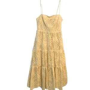 NEW Calypso St Barth Yellow Midi Dress Embroidered Eyelet Smocked Top Size M